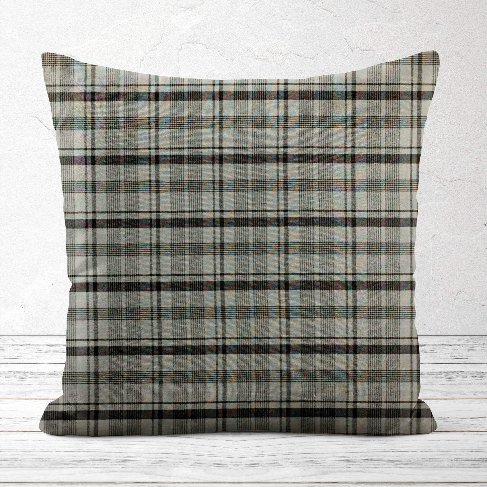 Gray and Black Plaid Homespun Throw Pillow Covers - h1074