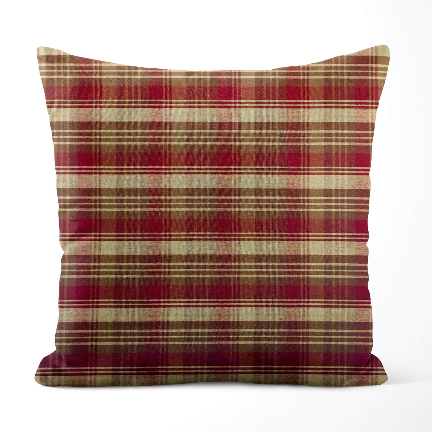 Red, Brown, and Tan Plaid Homespun Throw Pillow Covers