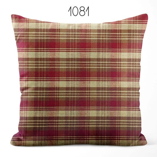 Red, Brown, and Tan Plaid Homespun Cotton Pillow Covers Custom Made pattern 1081