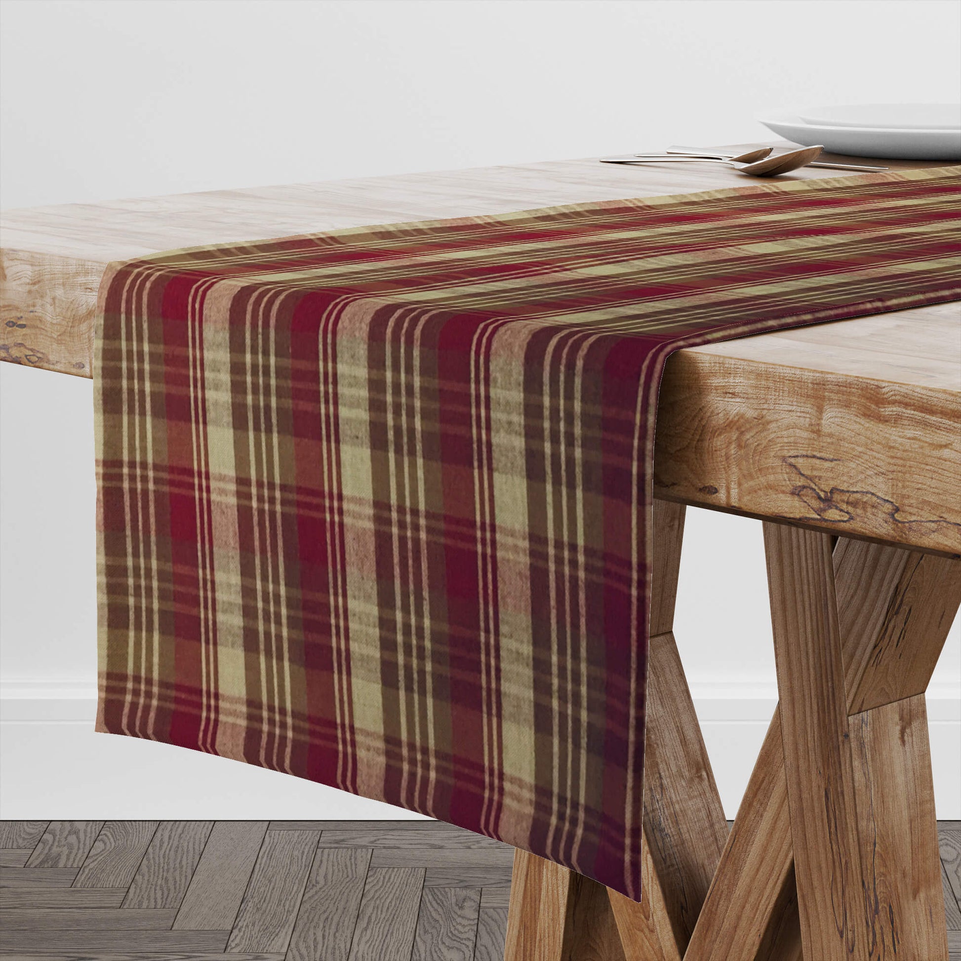 Red, Brown, and Tan Plaid Homespun Table Runners