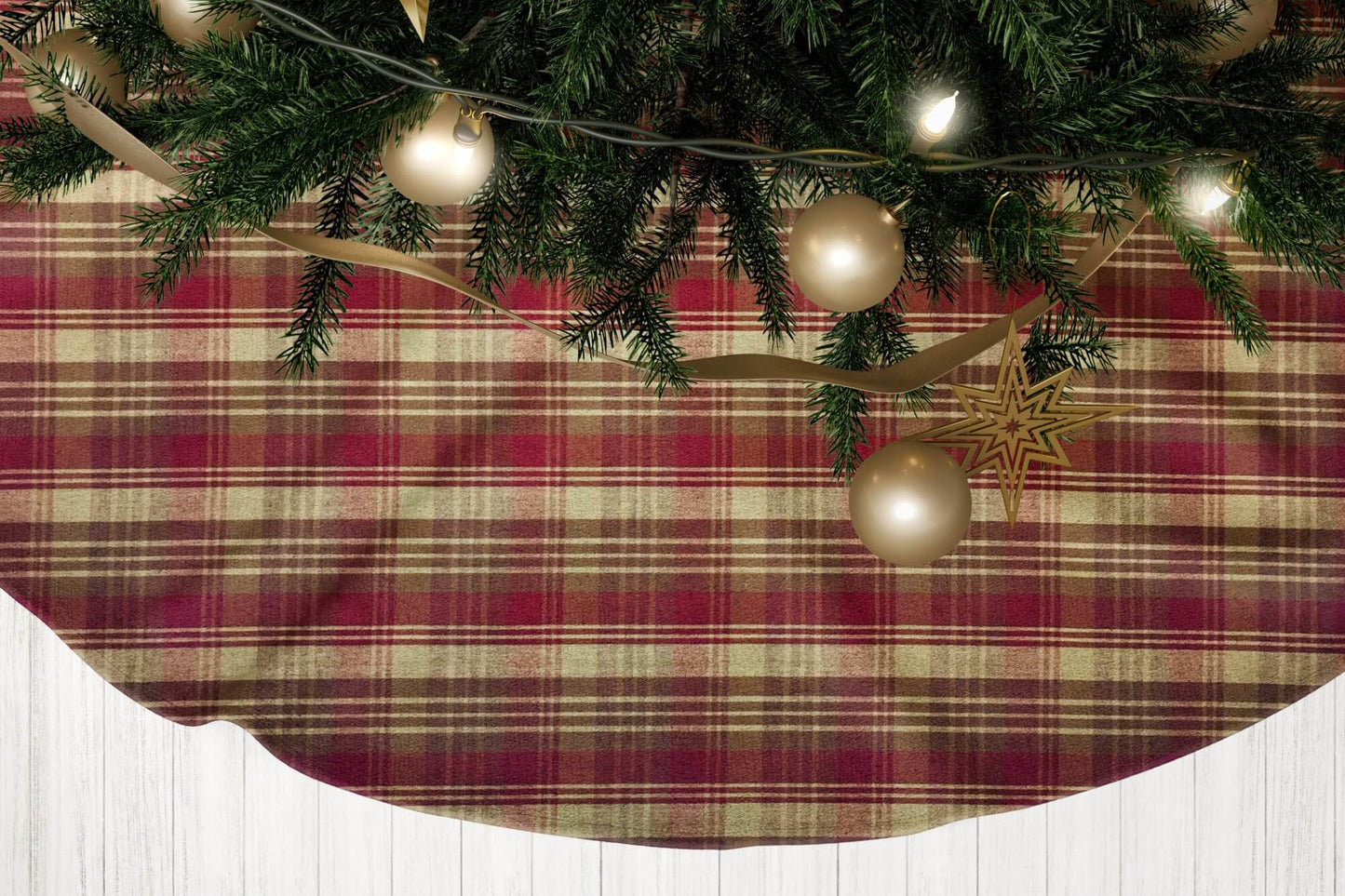 Red, Brown, and Tan Homespun Plaid Country Christmas Tree Skirts