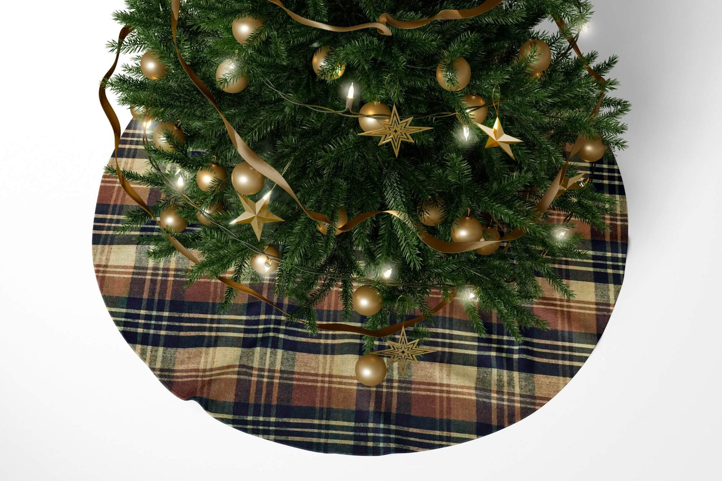 Black, Brown, and Tan Homespun Plaid Christmas Tree Skirts pattern 1083