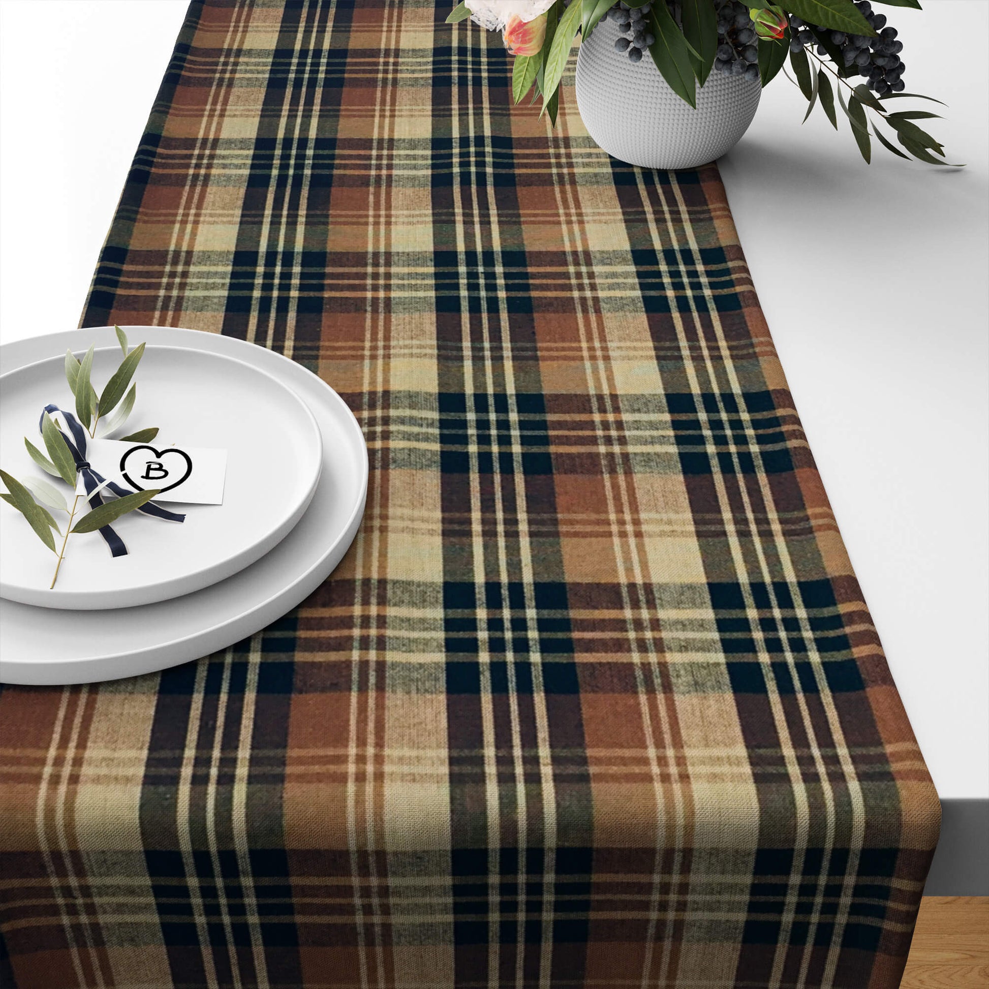 Brown, Black. and Tan Plaid Homespun Table Runners