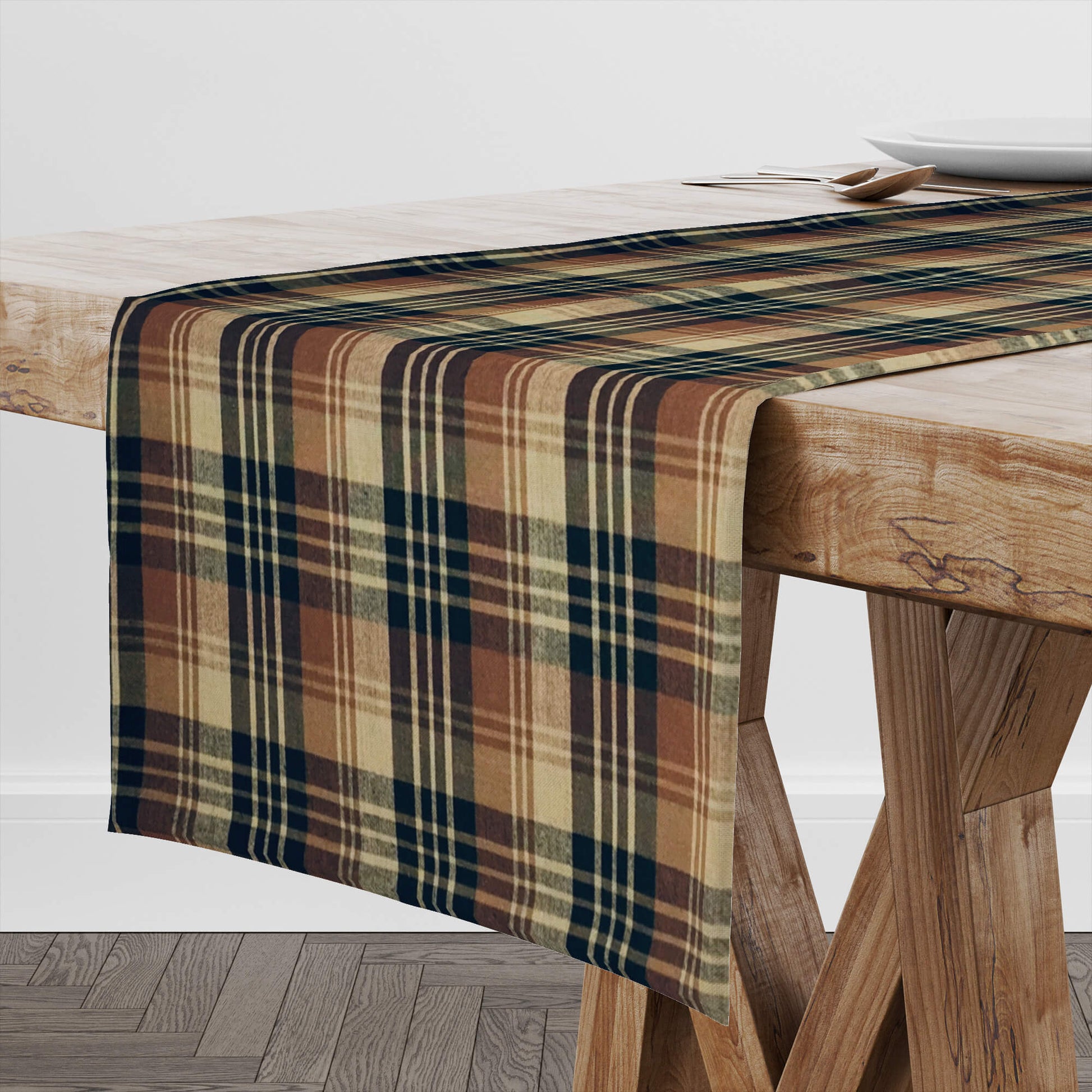 Brown, Black. and Tan Plaid Homespun Table Runners