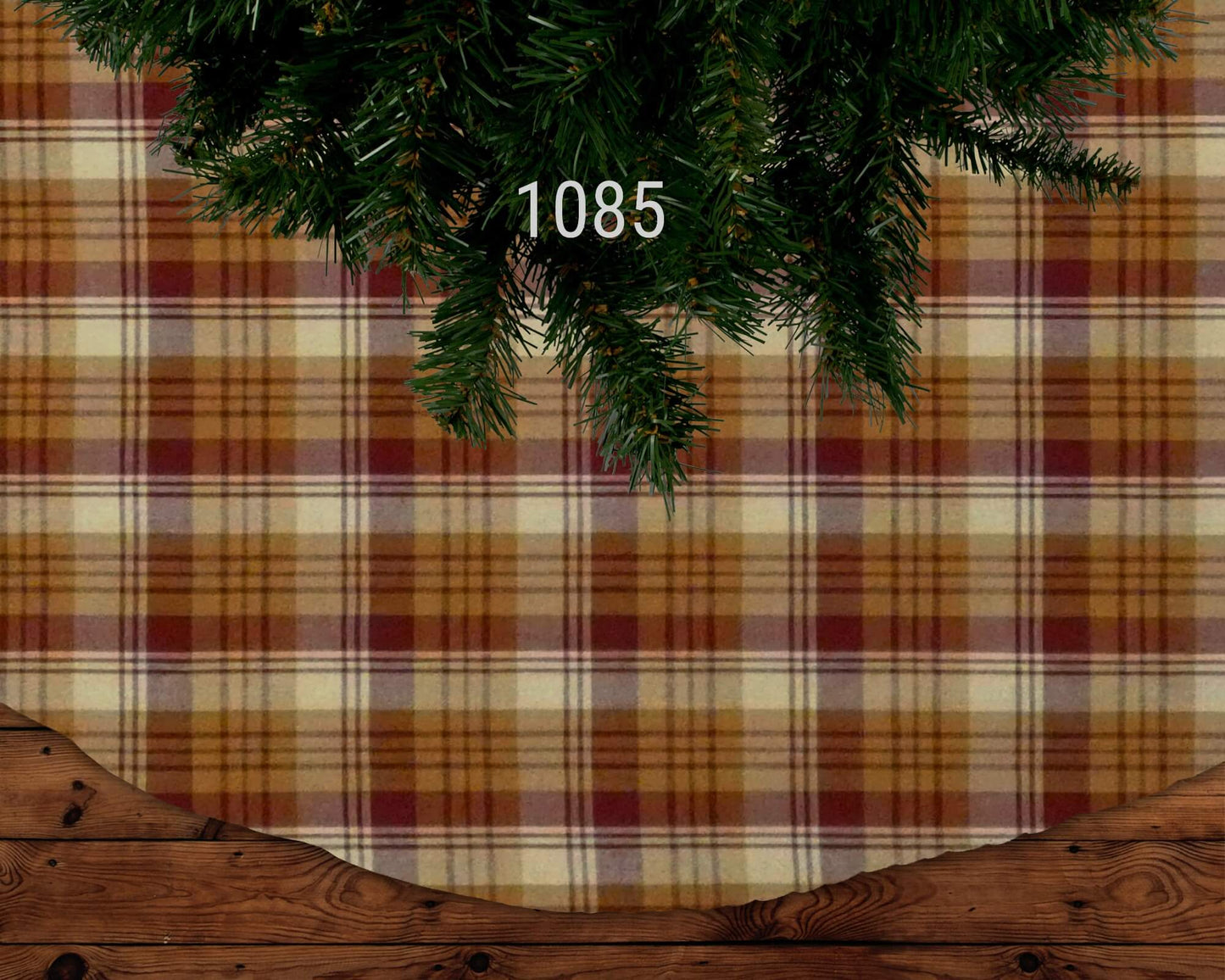 Red, Mustard, and Cream Homespun Plaid Christmas Tree Skirts pattern 1085