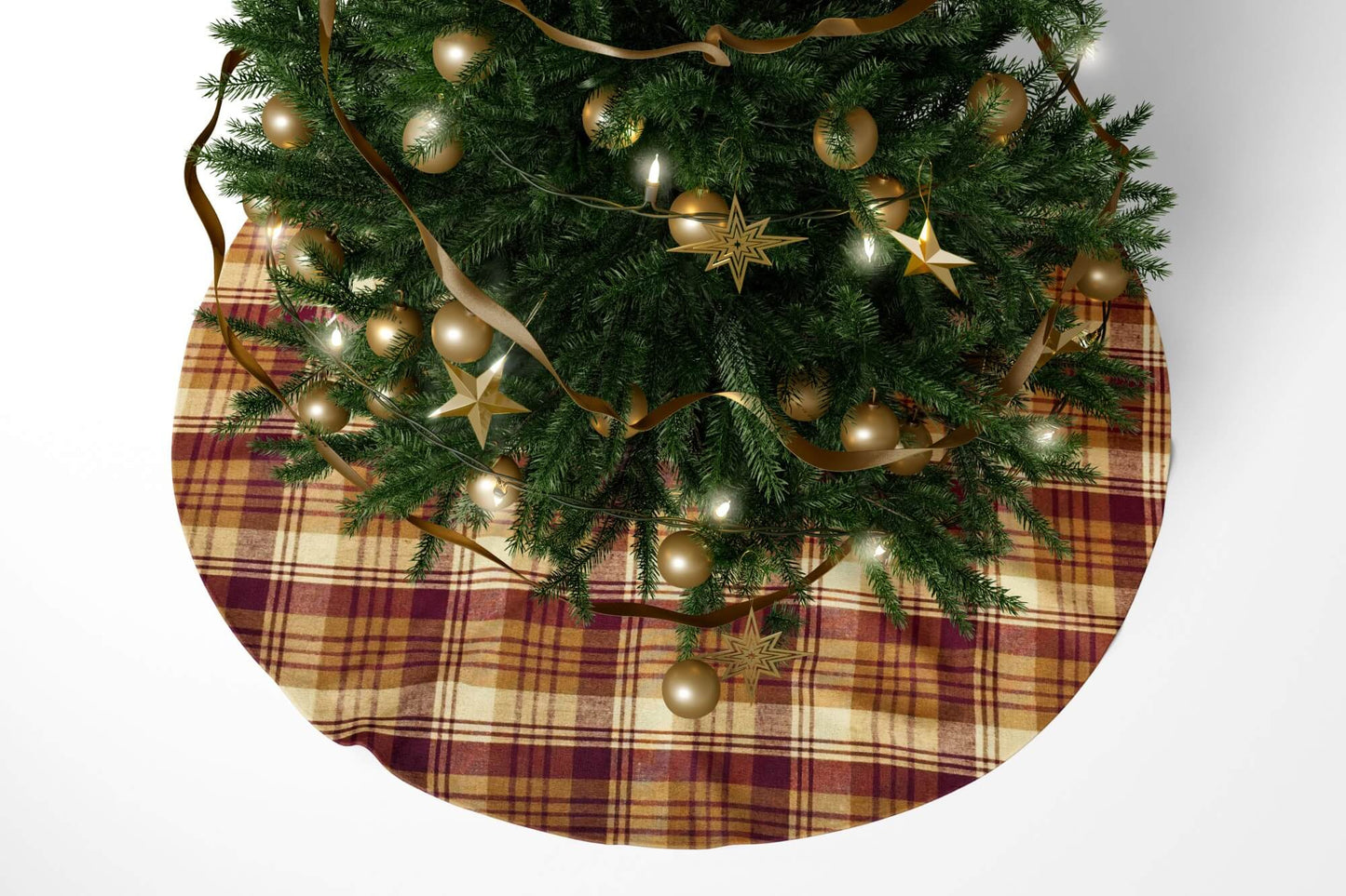 Red, Mustard, and Cream Homespun Plaid Christmas Tree Skirts pattern 1085