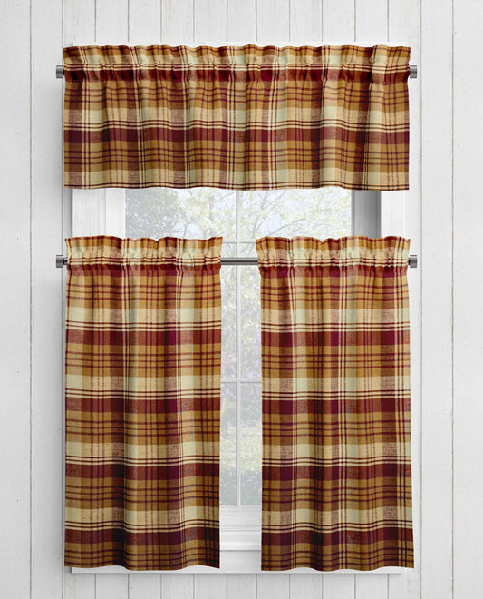 Red Mustard Cream Plaid Homespun Valances Cafe Curtains pattern 1085