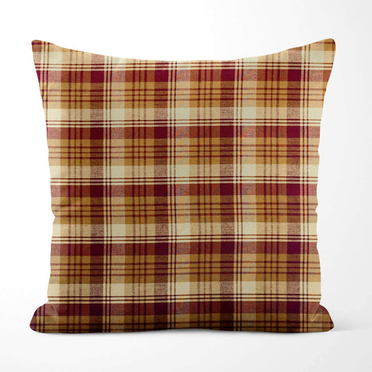 Red, Mustard, and Cream Plaid Homespun Throw Pillow Covers