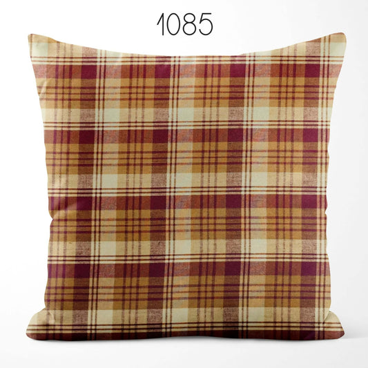 Red, Mustard, and Cream Plaid Homespun Cotton Pillow Covers Custom Made pattern 1085