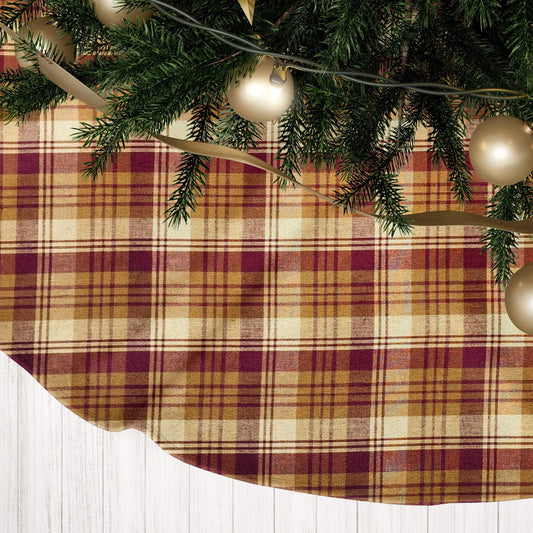 Red, Mustard Gold, and Cream Homespun Plaid Christmas Tree Skirts