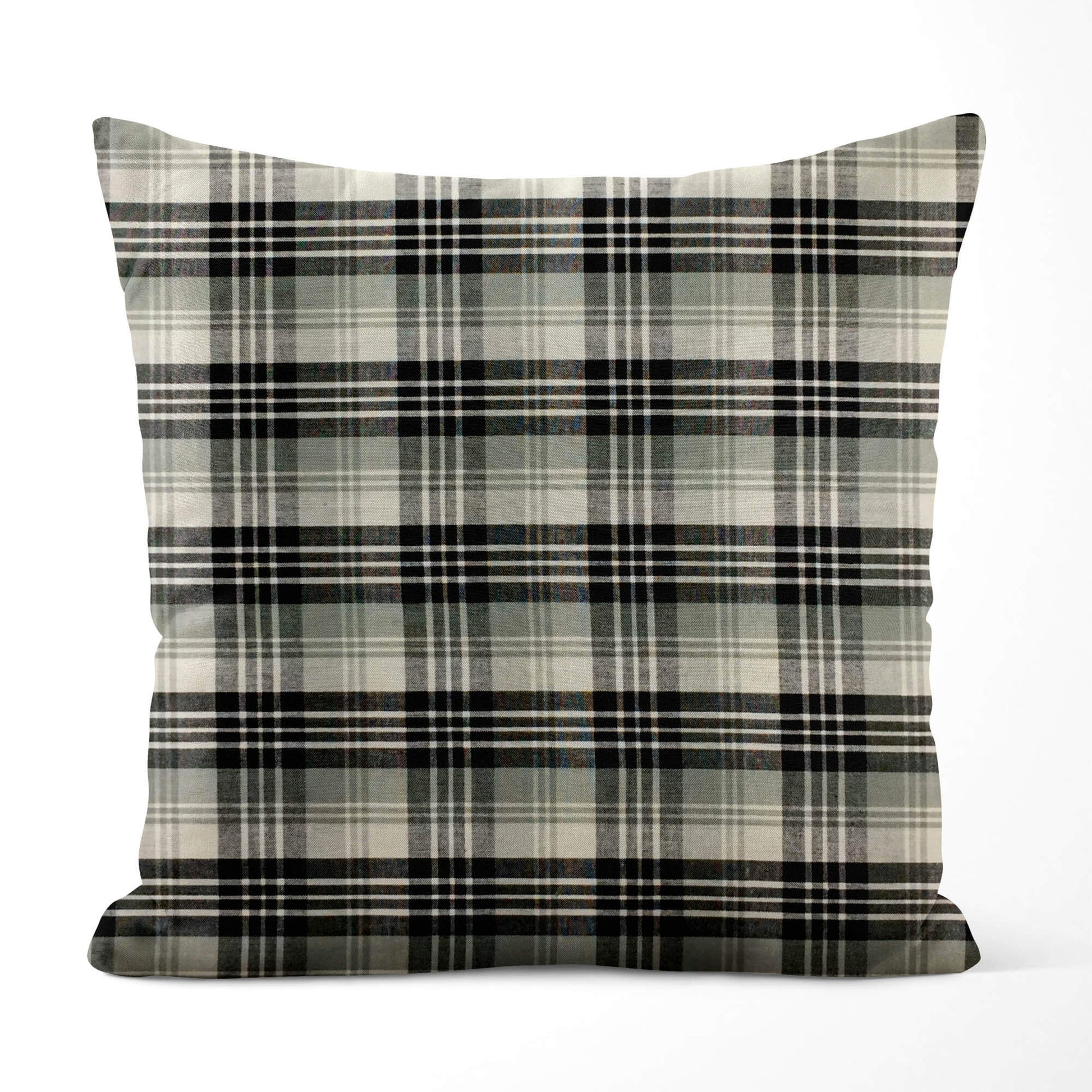 Black, Gray, and White Plaid Homespun Throw Pillow Covers - h1088