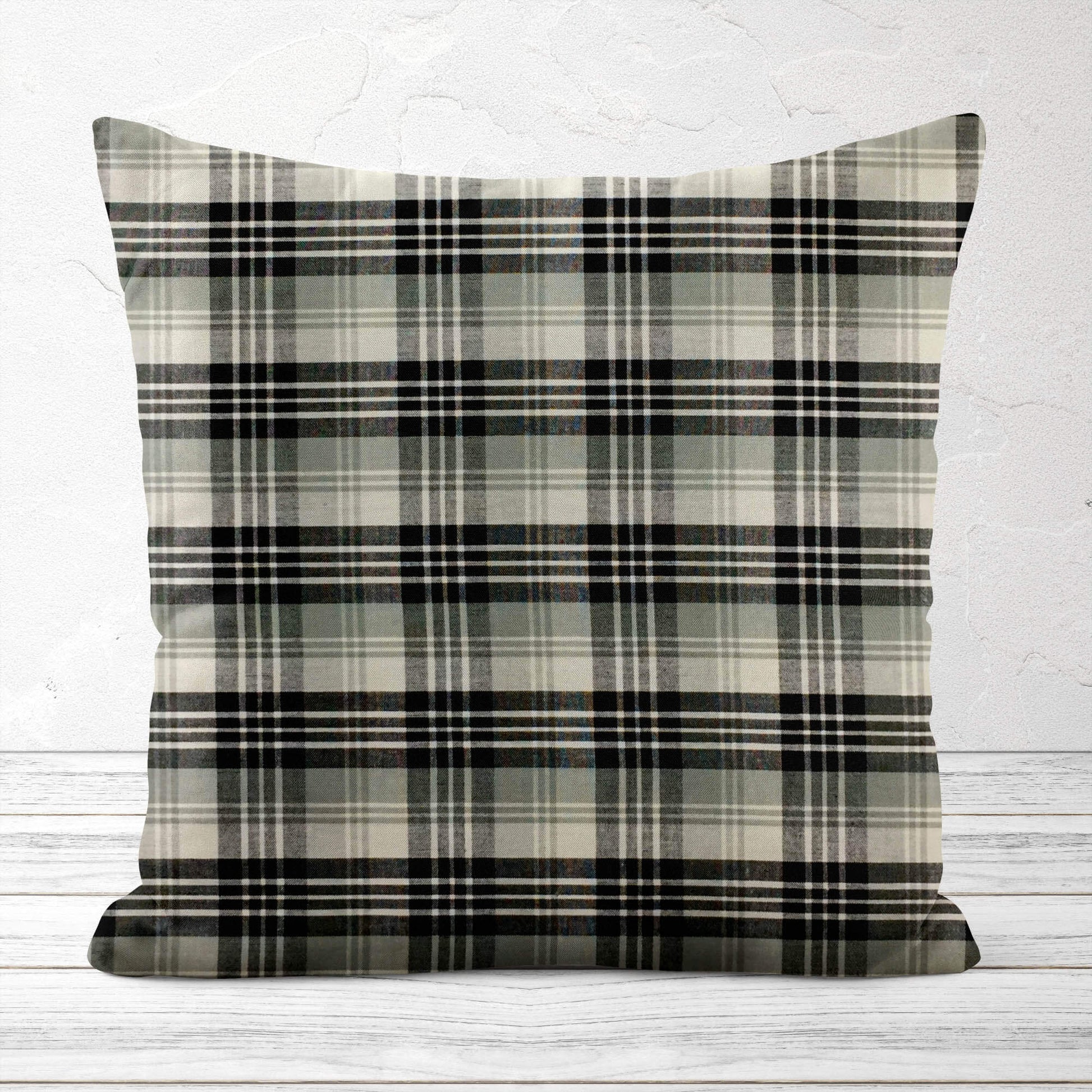 Black, Gray, and White Plaid Homespun Throw Pillow Covers - h1088