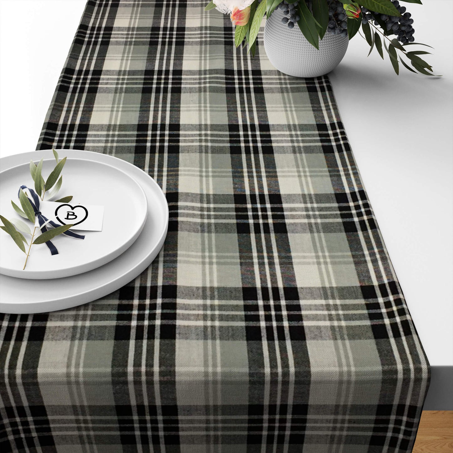 Gray, Black, and White Plaid Homespun Table Runners