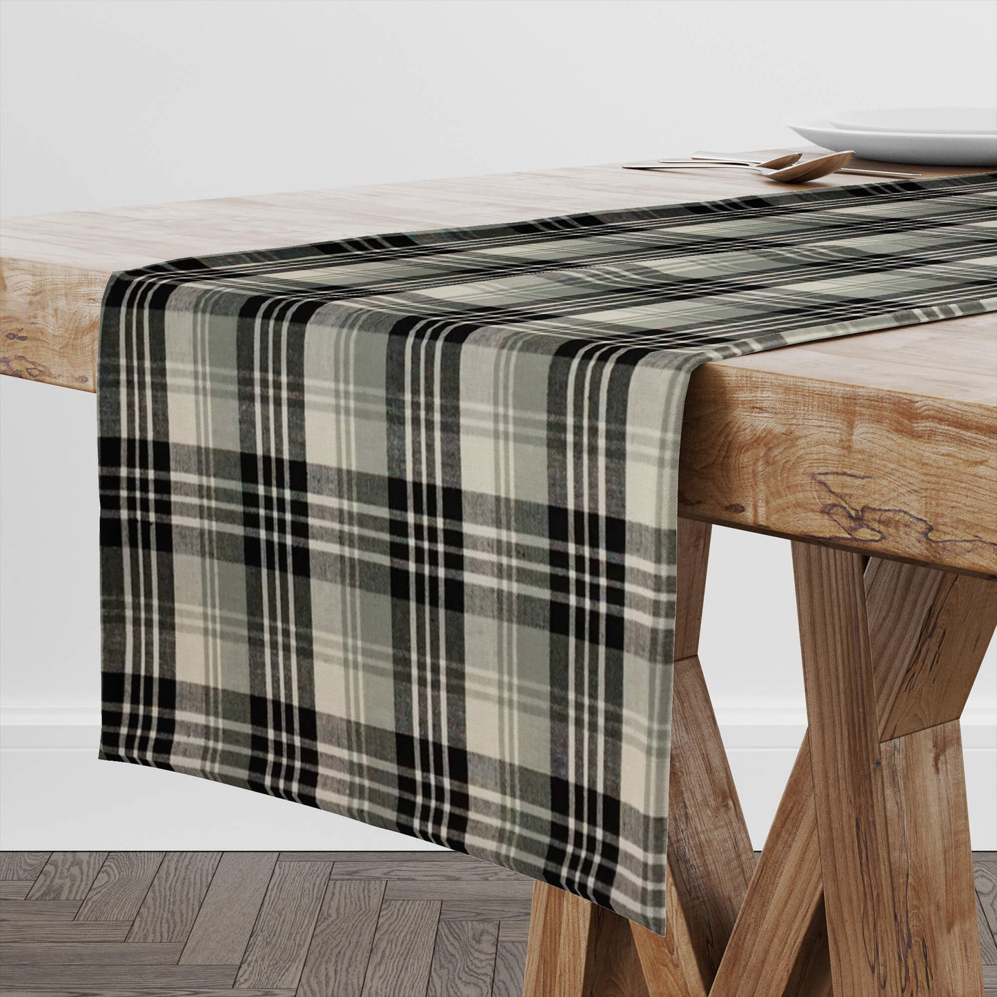 Gray, Black, and White Plaid Homespun Table Runners