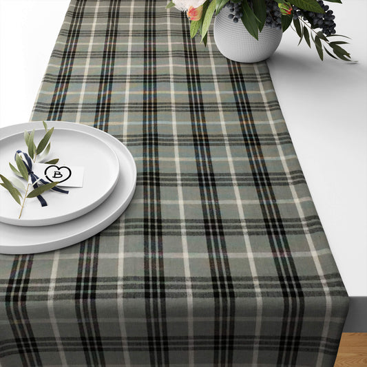 Gray, Black, and White Plaid Homespun Table Runners - h1098