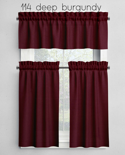 Deep Burgundy Red Valances Cafe Curtains Custom Made to Order color 114