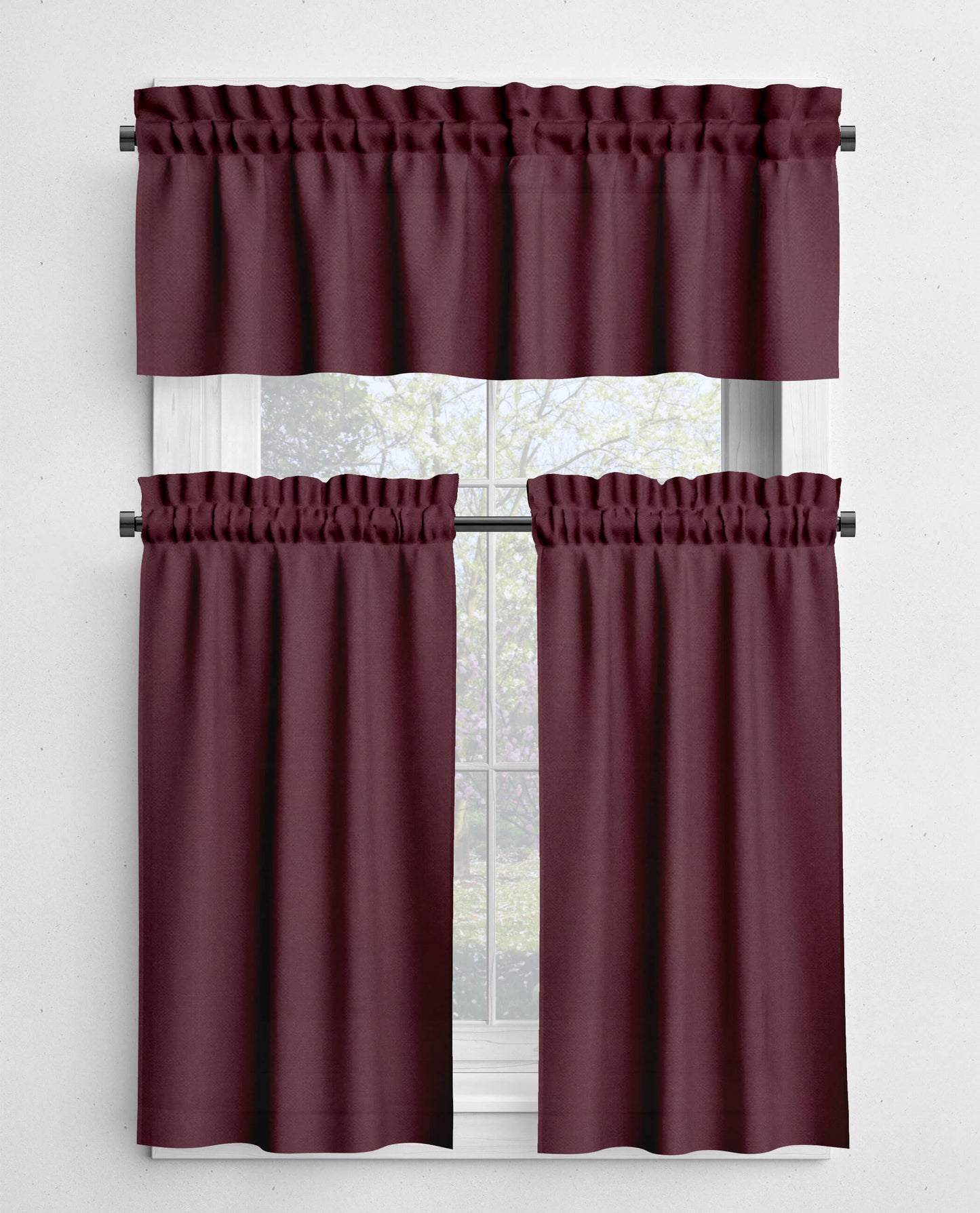 Dark Burgundy Red Valances and Cafe Curtains Premium USA Cotton - b114