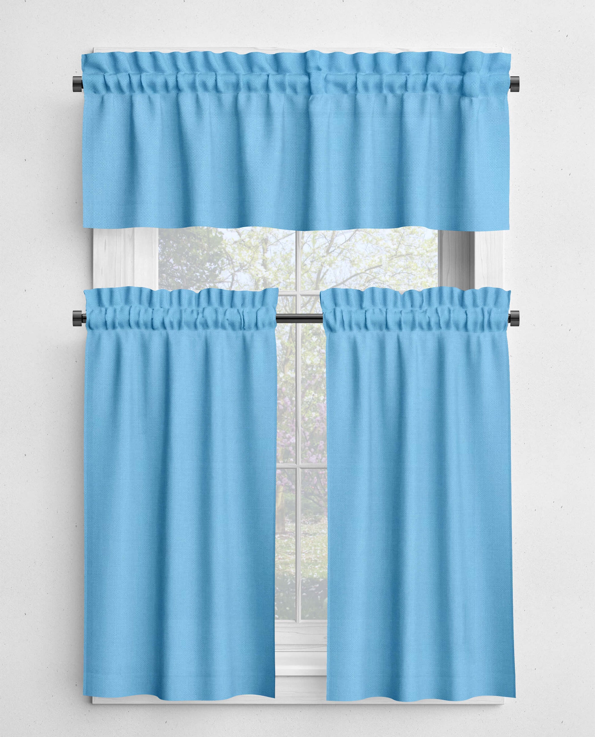 Bluebell Light Blue Valances and Cafe Curtains Premium USA Cotton - b141