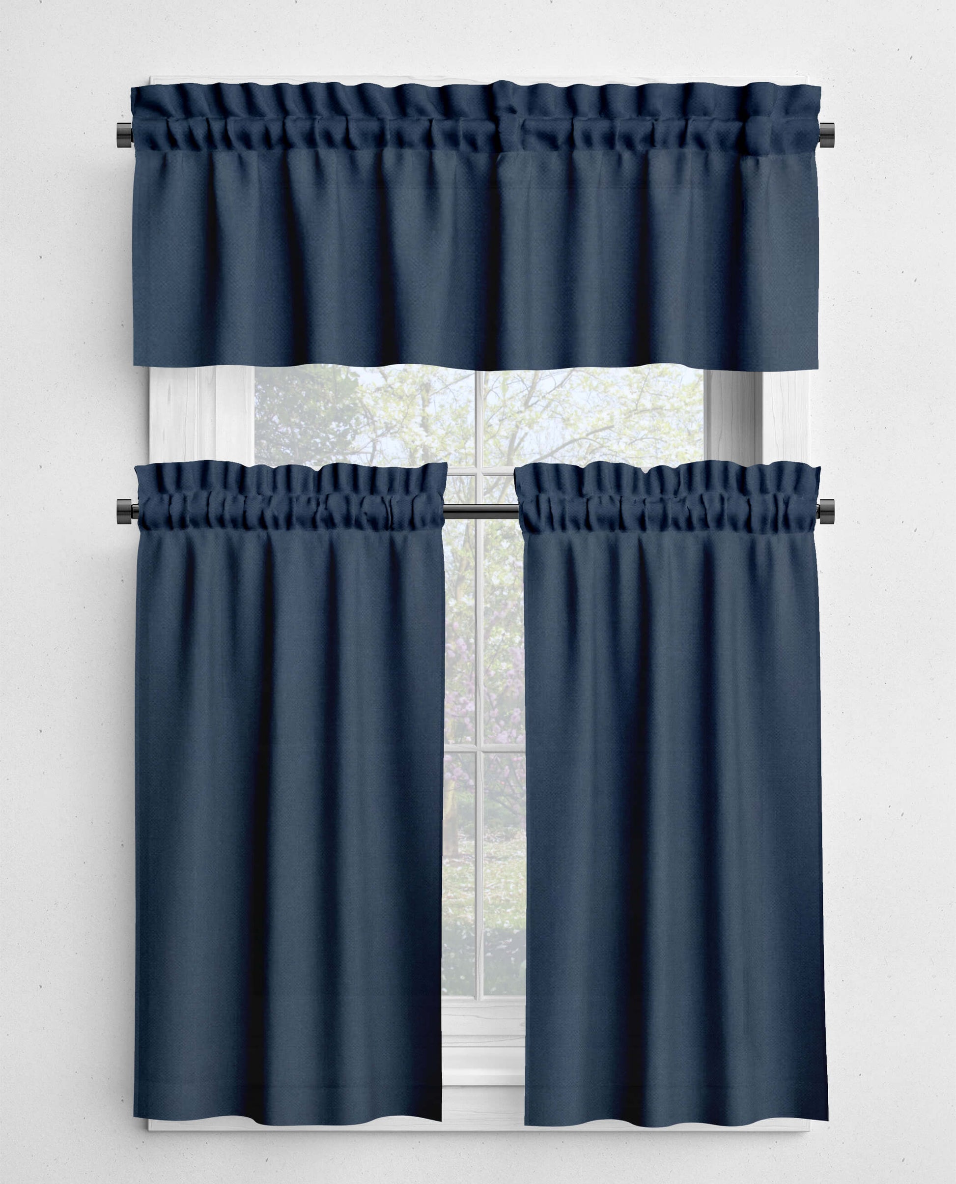 Dark American Blue Valances and Cafe Curtains Premium USA Cotton - b174