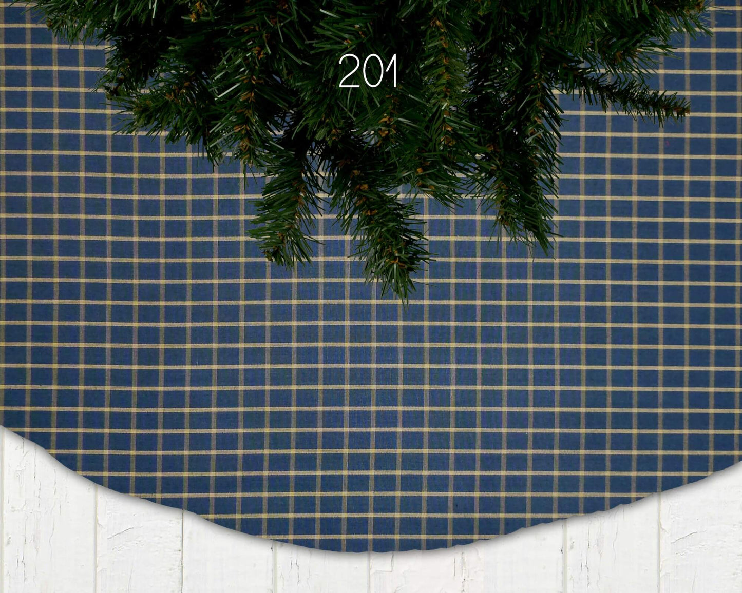 Navy Blue Homespun Plaid and Check Christmas Tree Skirts