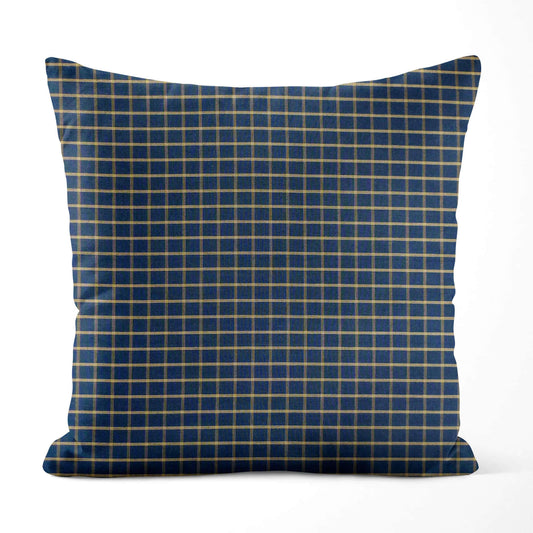 Navy Blue and Tan Windowpane Plaid Homespun Throw Pillow Covers