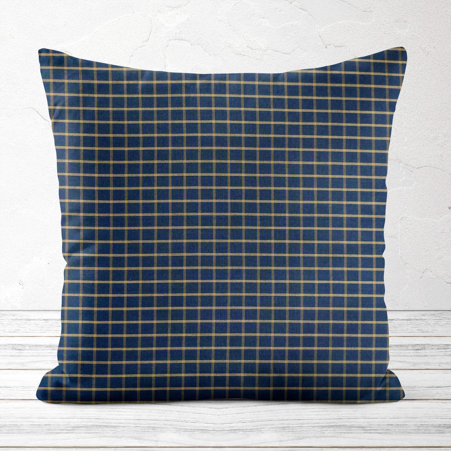 Navy Blue and Tan Windowpane Plaid Homespun Throw Pillow Covers