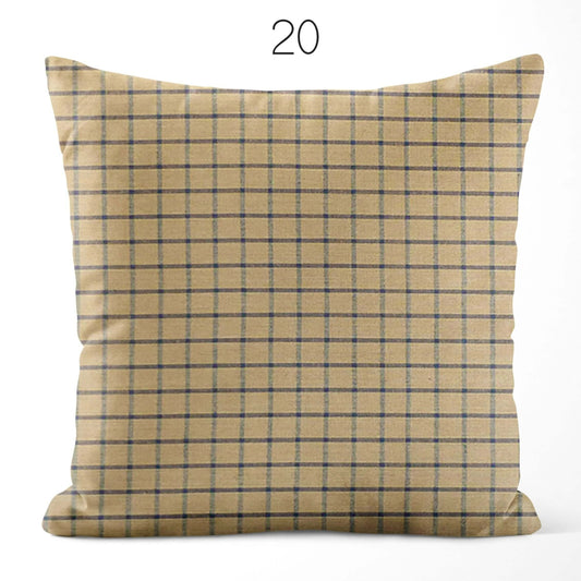 Tan and Navy Blue Homespun Cotton Pillow Covers Custom Made pattern 20