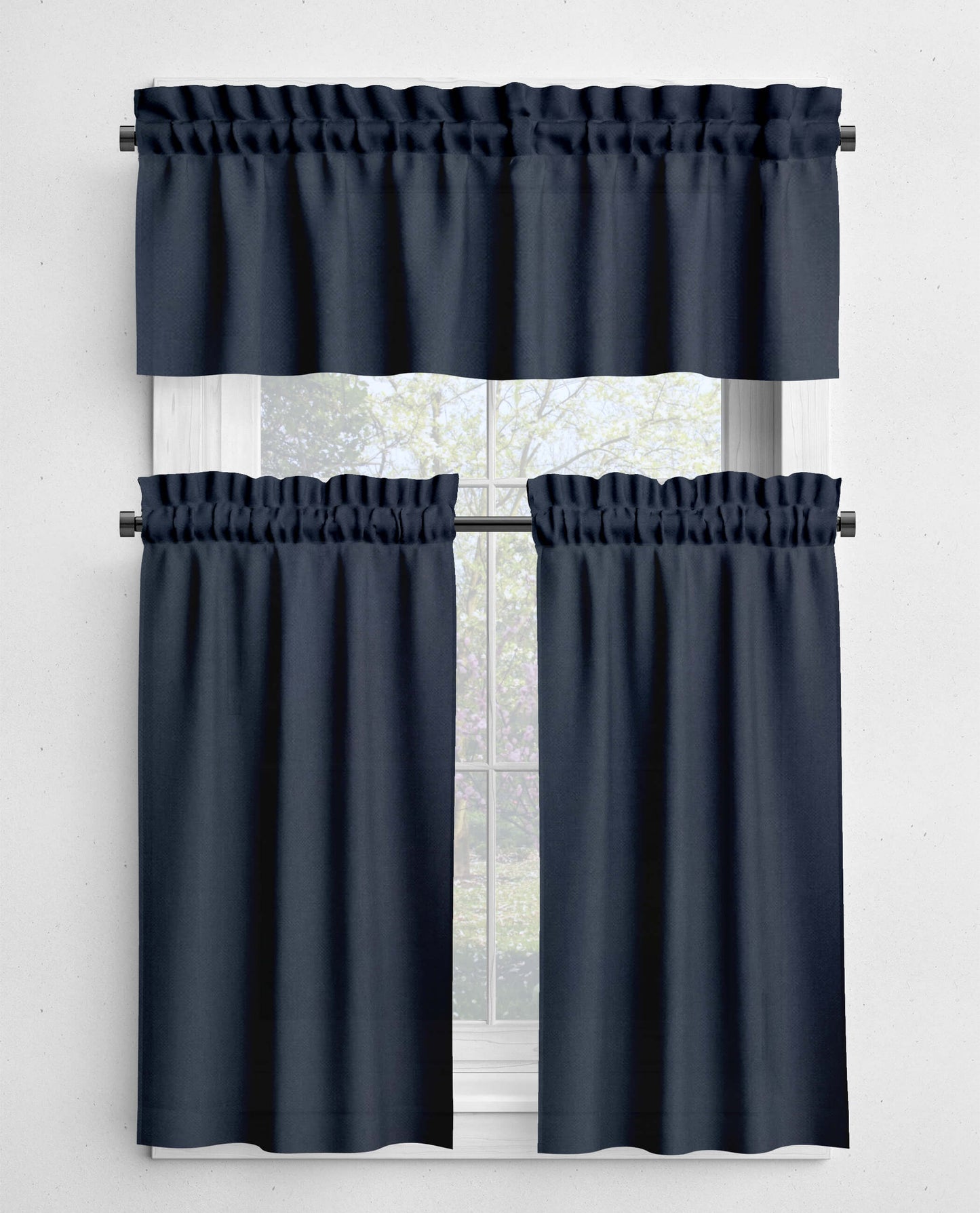 Dark Navy Blue Valances and Cafe Curtains Premium USA Cotton - b20