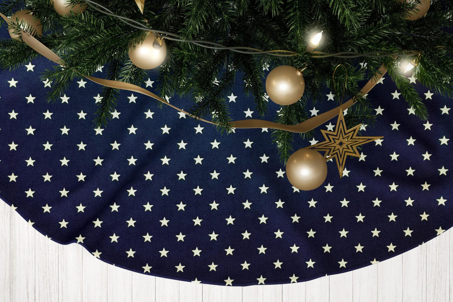 Navy Blue with Stars Country Christmas Tree Skirts