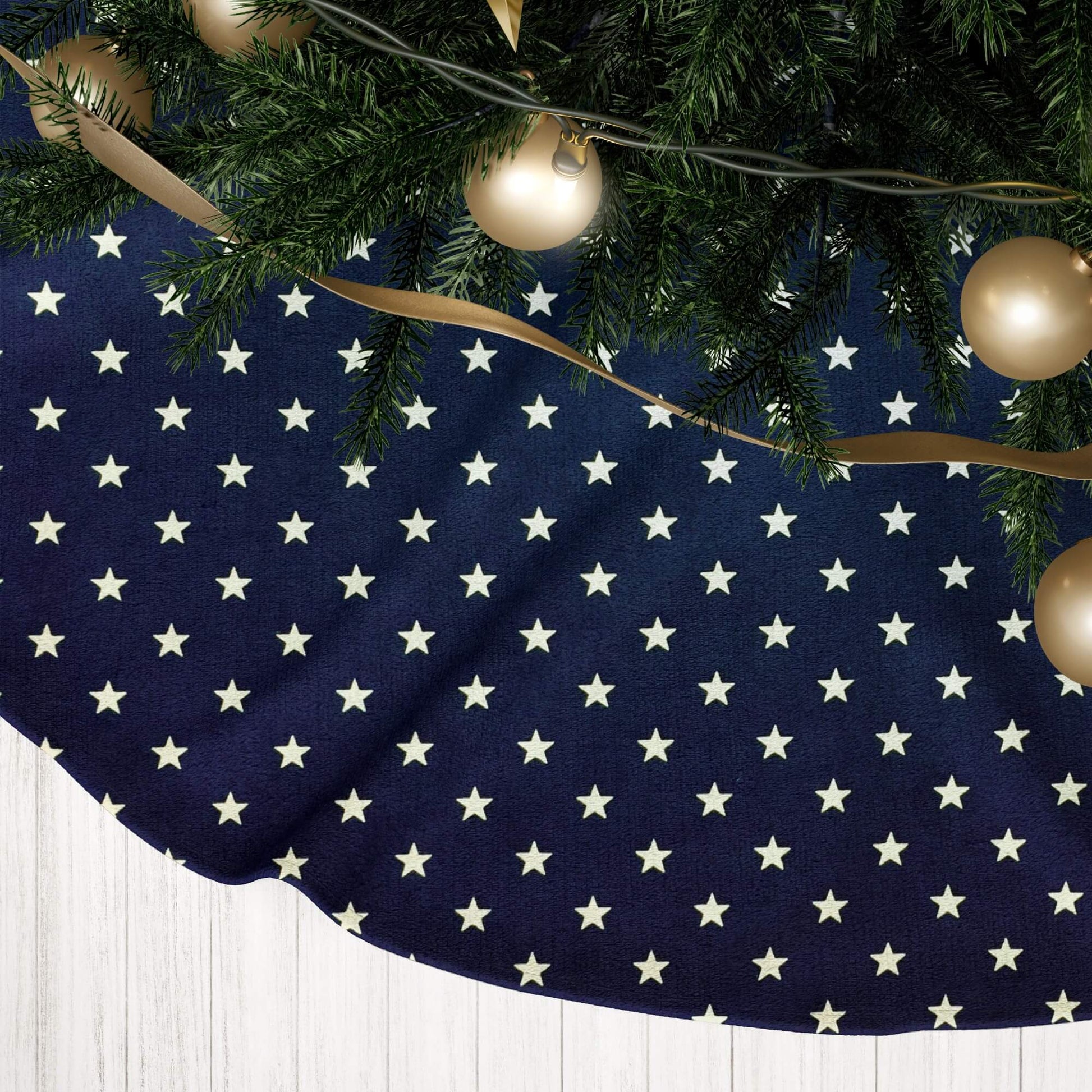 Navy Blue with Stars Country Christmas Tree Skirts