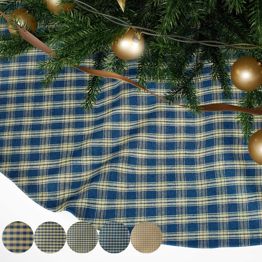 Navy Blue Homespun Plaid and Check Christmas Tree Skirts