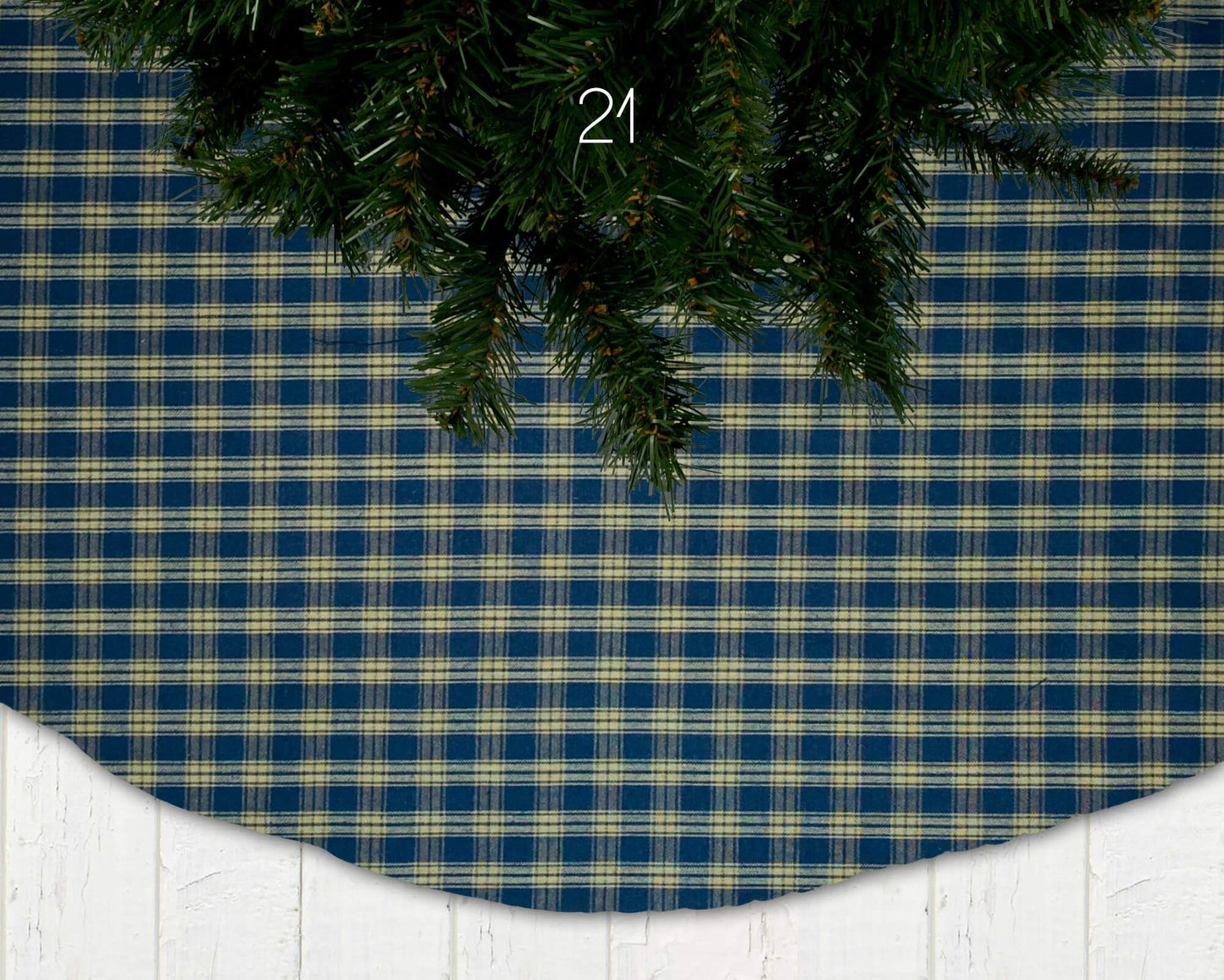 Navy Blue Homespun Plaid and Check Christmas Tree Skirts