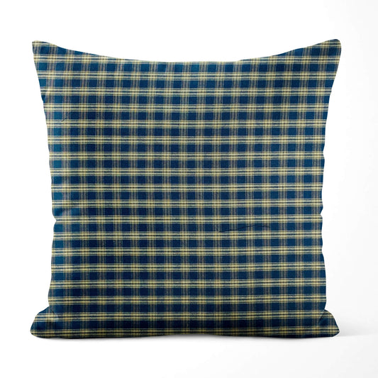 Navy Blue and Tan Catawba Plaid Homespun Pillow Covers