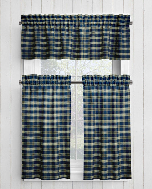 Navy Blue Catawba Homespun Plaid Valances Cafe Curtains pattern 21