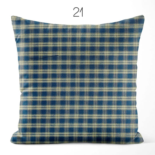 Navy Blue Catawba Plaid Homespun Cotton Pillow Covers Custom Made pattern 21