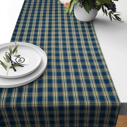 Navy Blue and Tan Catawba Plaid Homespun Table Runners