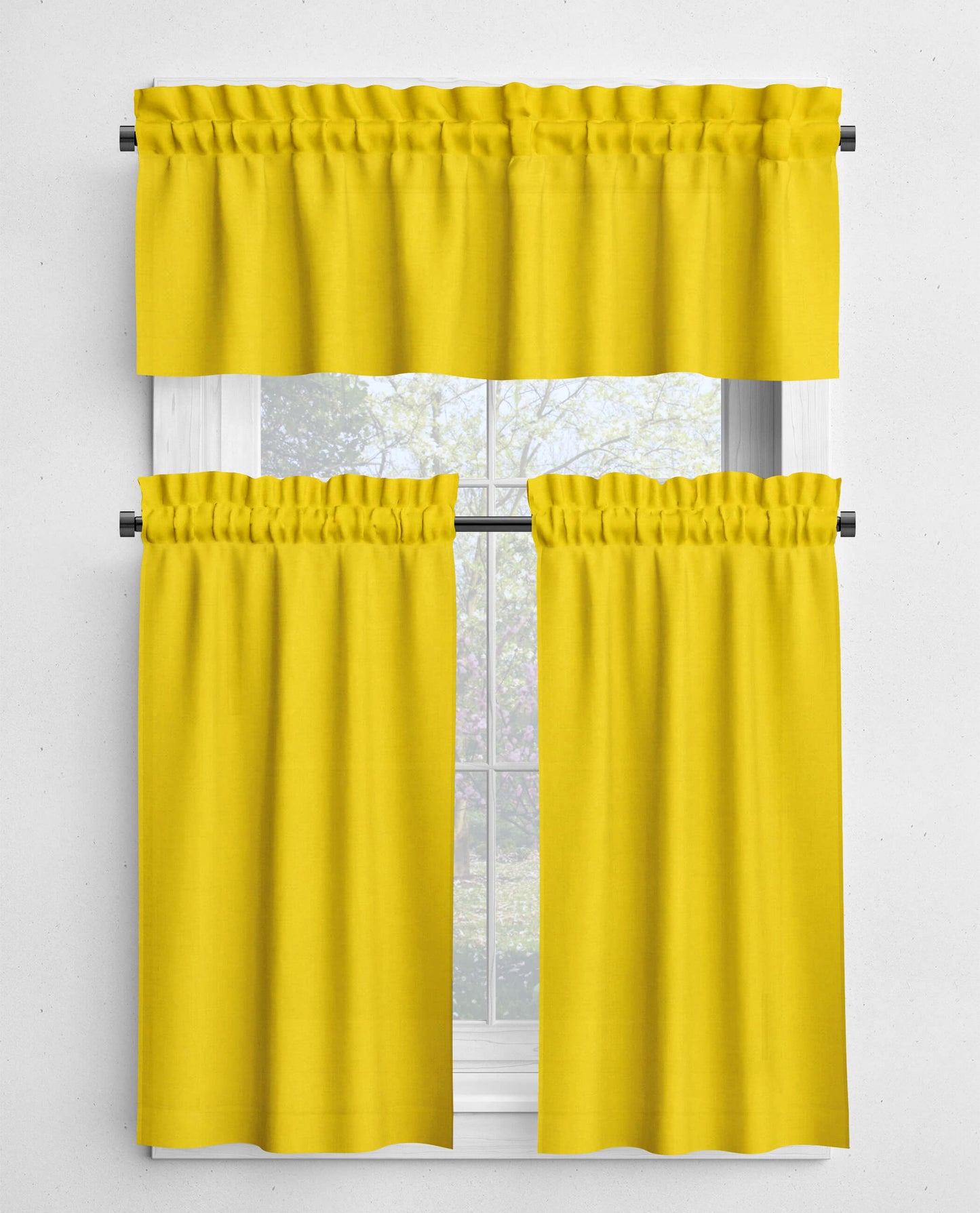 Bright Sunflower Yellow Valances and Cafe Curtains Premium USA Cotton - b221