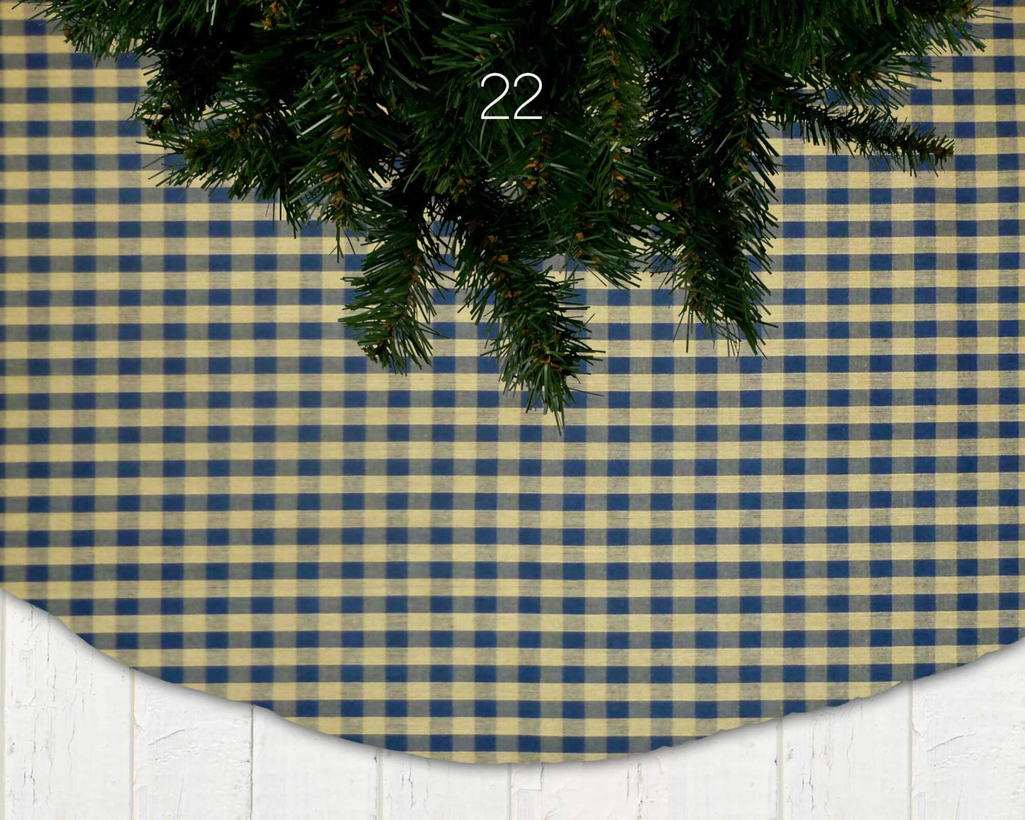 Navy Blue Homespun Plaid and Check Christmas Tree Skirts