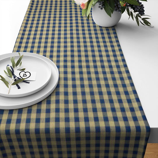 Navy Blue and Tan Check Homespun Table Runners