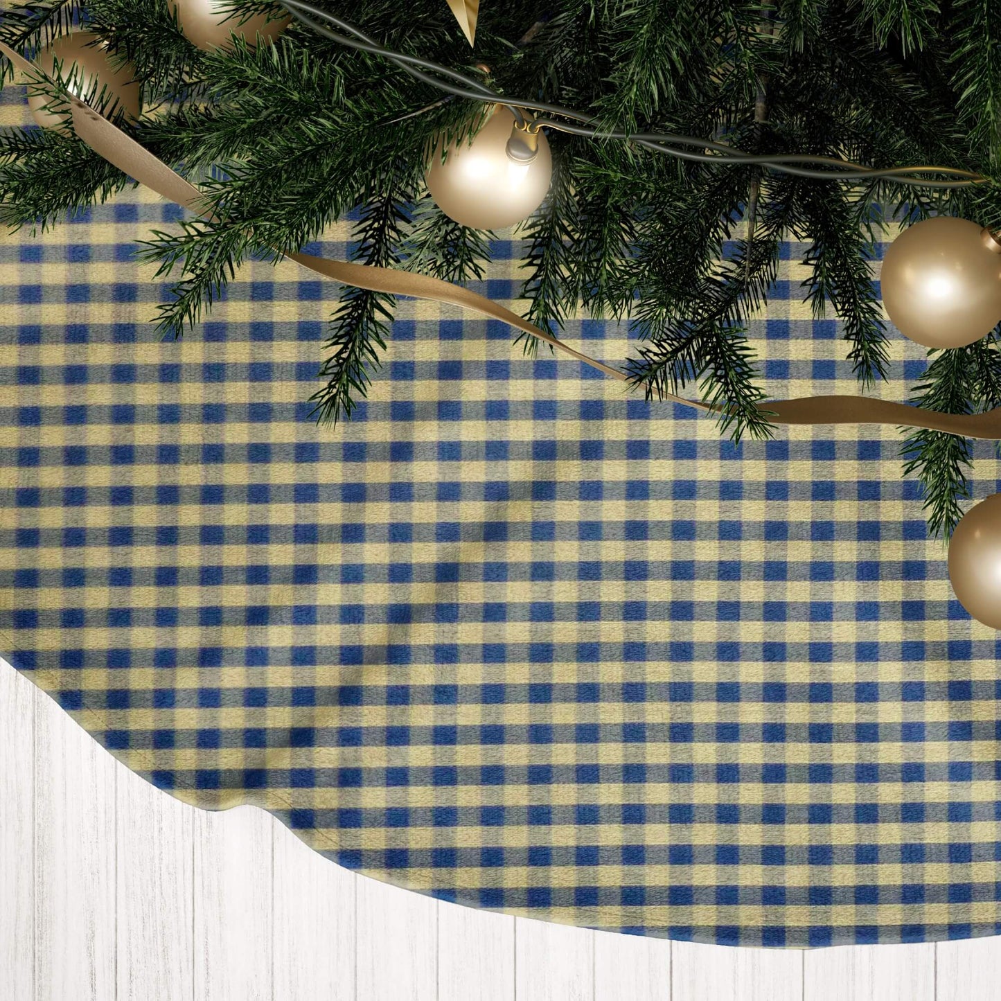 Navy Blue Homespun Check Country Christmas Tree Skirts