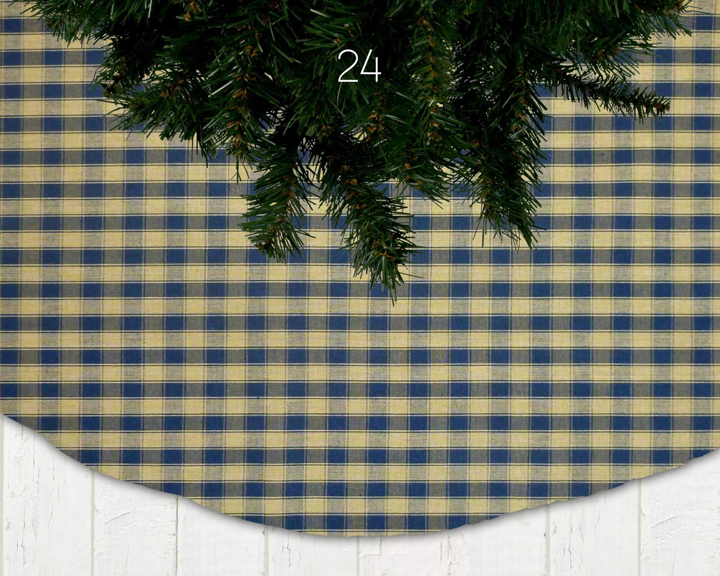 Navy Blue Homespun Plaid and Check Christmas Tree Skirts