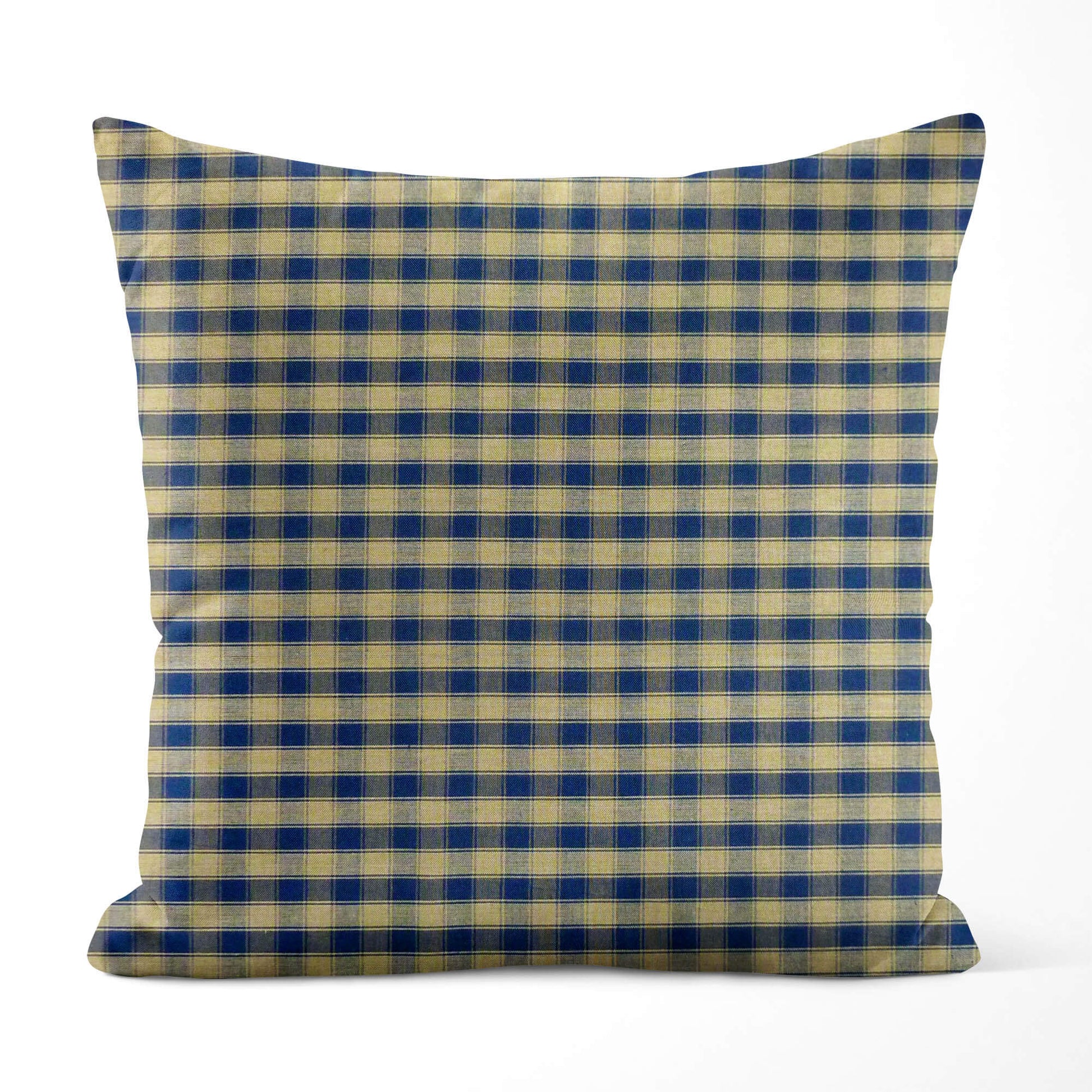 Navy Blue and Tan House Check Plaid Homespun Throw Pillow Covers