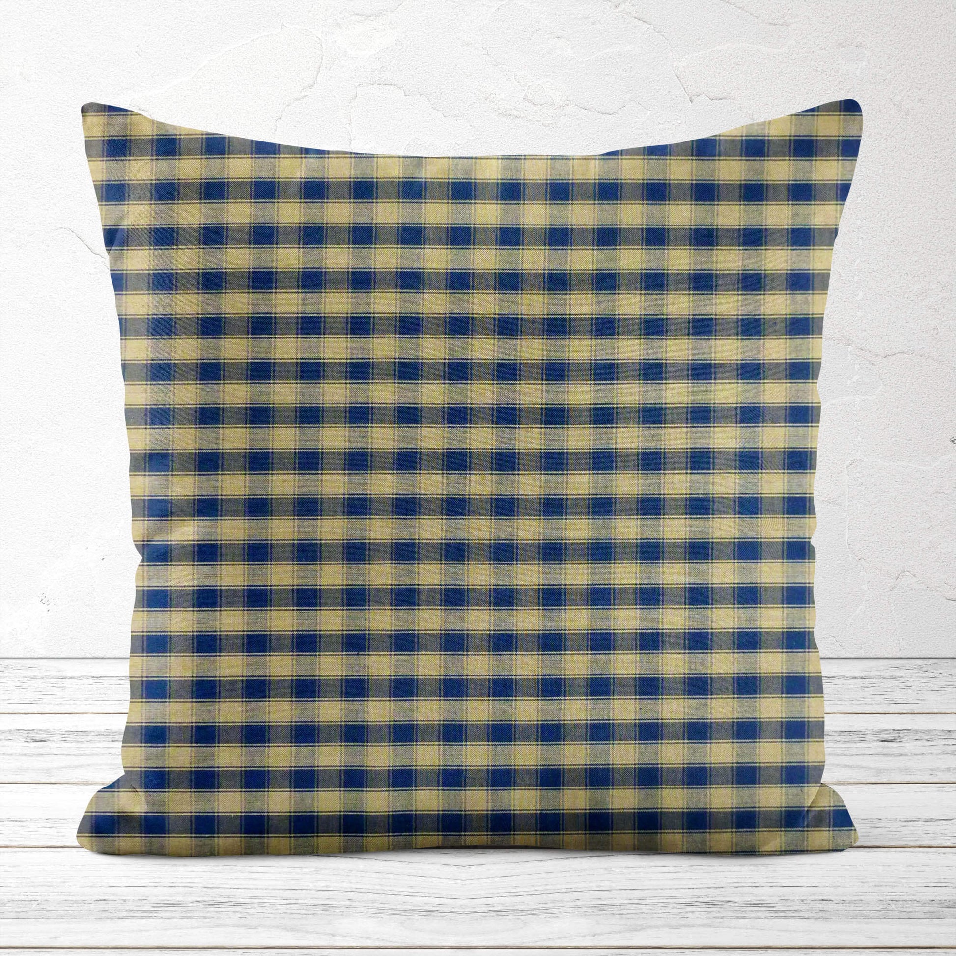 Navy Blue and Tan House Check Plaid Homespun Throw Pillow Covers