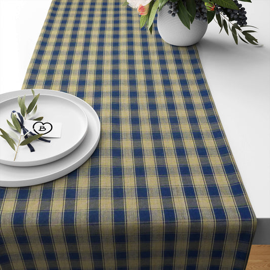 Navy Blue and Tan House Check Plaid Homespun Table Runners