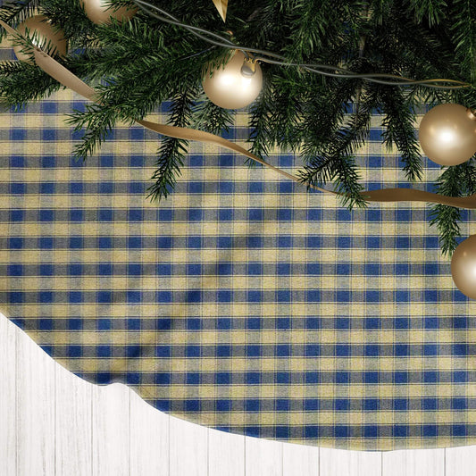 Navy Blue and Tan Homespun Check Country Christmas Tree Skirts