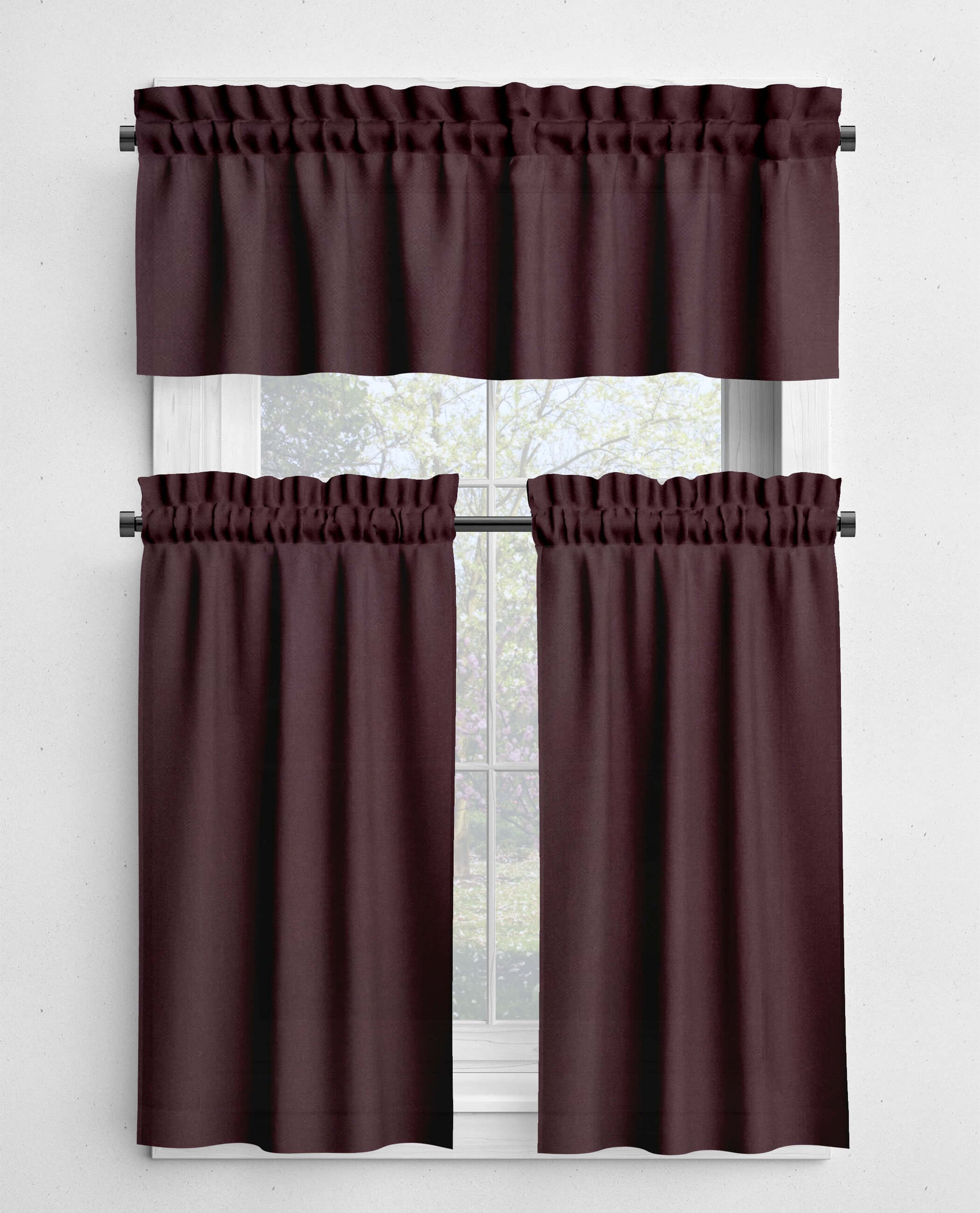 Merlot Dark Maroon Red Valances and Cafe Curtains Premium USA Cotton - b279