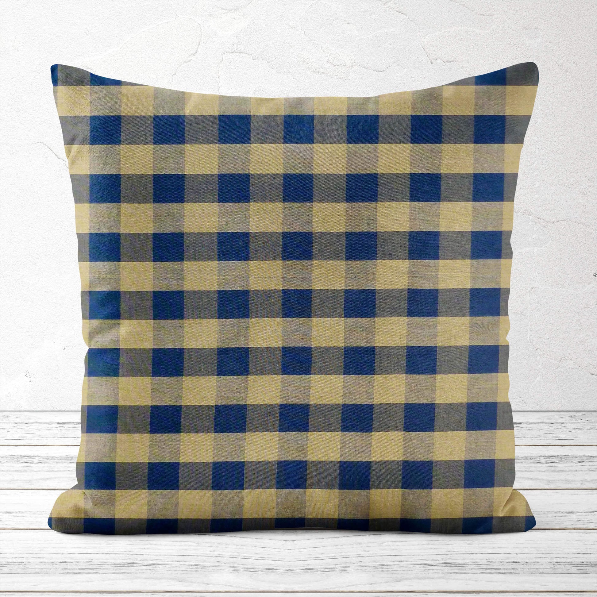 Navy Blue and Tan Buffalo Check Plaid Homespun Pillow Covers