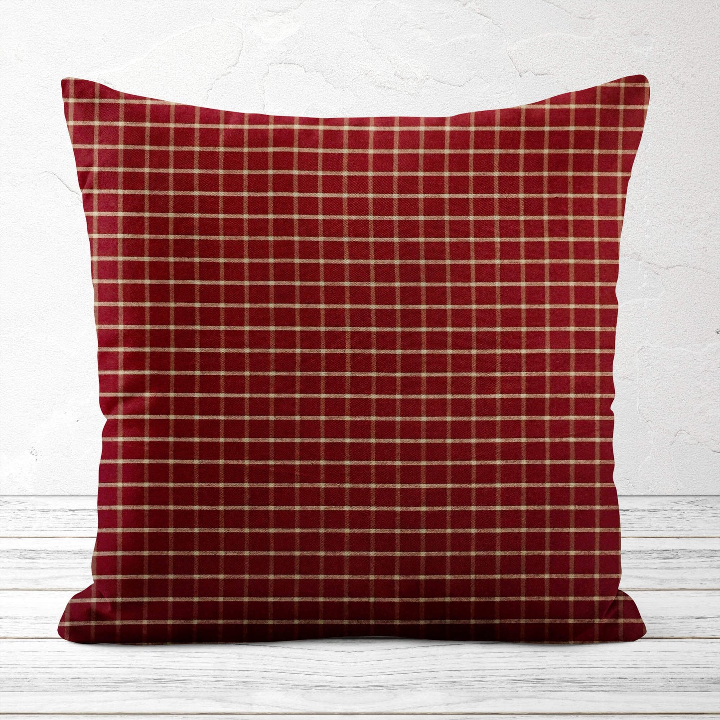 Burgundy Red and Tan Windowpane Plaid Homespun Throw Pillow Covers