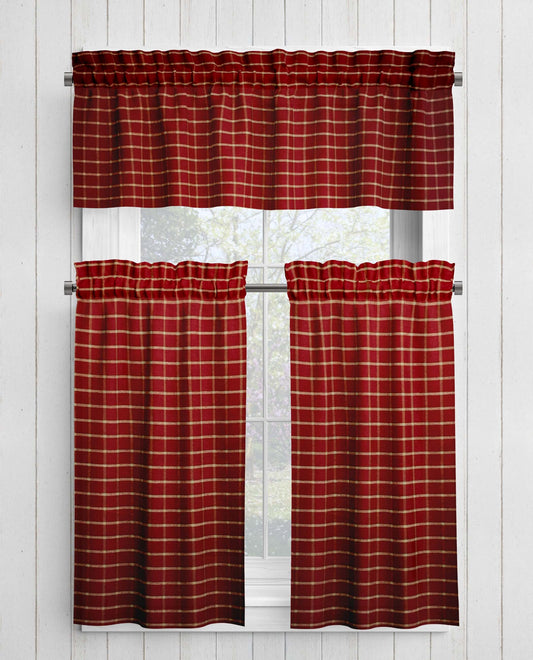 Red Windowpane Homespun Plaid Valances Cafe Curtains pattern 301