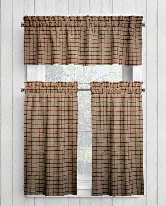 Red and Tan Windowpane Homespun Plaid Valances Cafe Curtains pattern 30